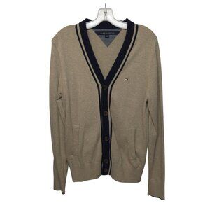 Tommy Hilfiger Mens Cardigan Size S Brown Cotton Knit Grandpa Academia